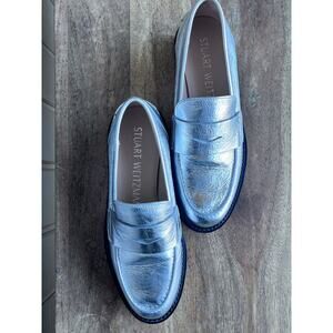 STUART WEITZMAN Silver Women’s Soho leather loafers size 6.5 ￼